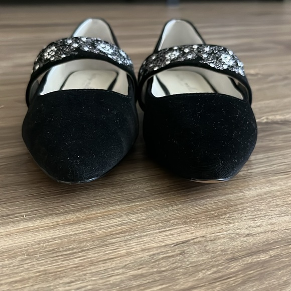 Anthro Bettye Muller Arrieta Shoes Velvet Maryjane Floral Sequin Strap Flats - Picture 3 of 11